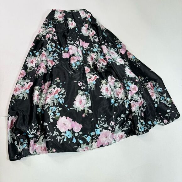 Blondie Nites by Stacy Sklar Skirt Women 1 Black Floral Print Midi A-Line Clean - Picture 9 of 9